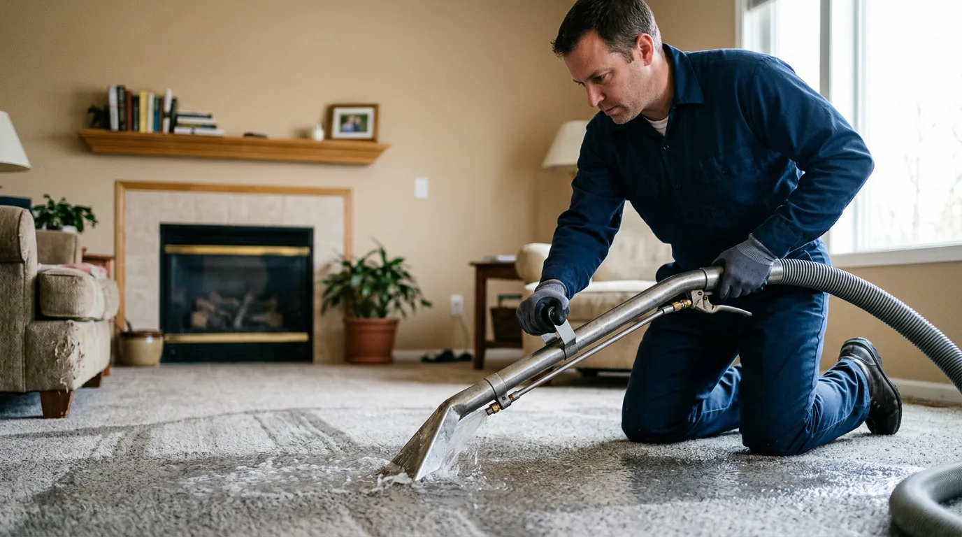 Water damage restoration technician working near De Land, IL